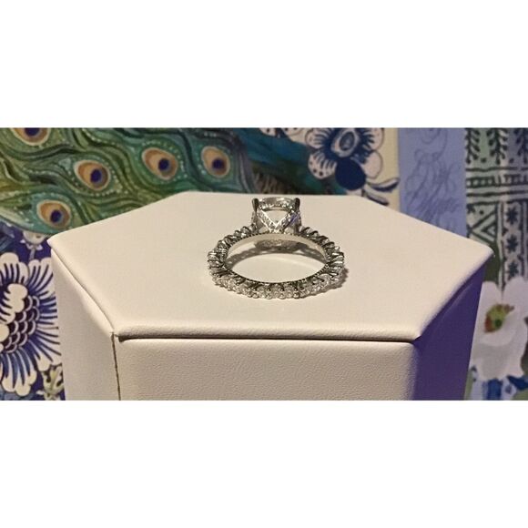 7.83 Ct. Cushion & Round Cut Sim Diamomd Solitaire & Eternity Band Ring Sz 8 - Picture 4 of 7